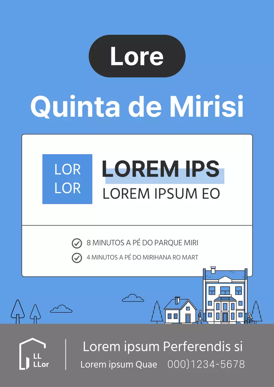 Ilustração simples em tons de azul claro para um documento de listagem de transacções imobiliárias.