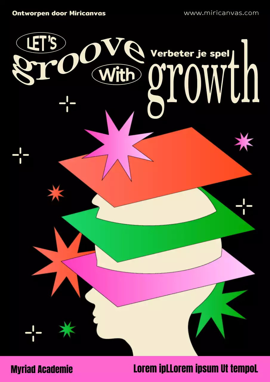 Ontwikkelende hersenen met zwart en roze menselijke zijaanzicht en sterren