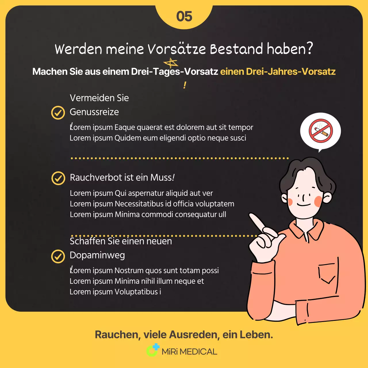 Neurowissenschaftliche Aspekte in einem schwarz-gelben Illustrationskonzept Vorsätze und Raucherentwöhnung