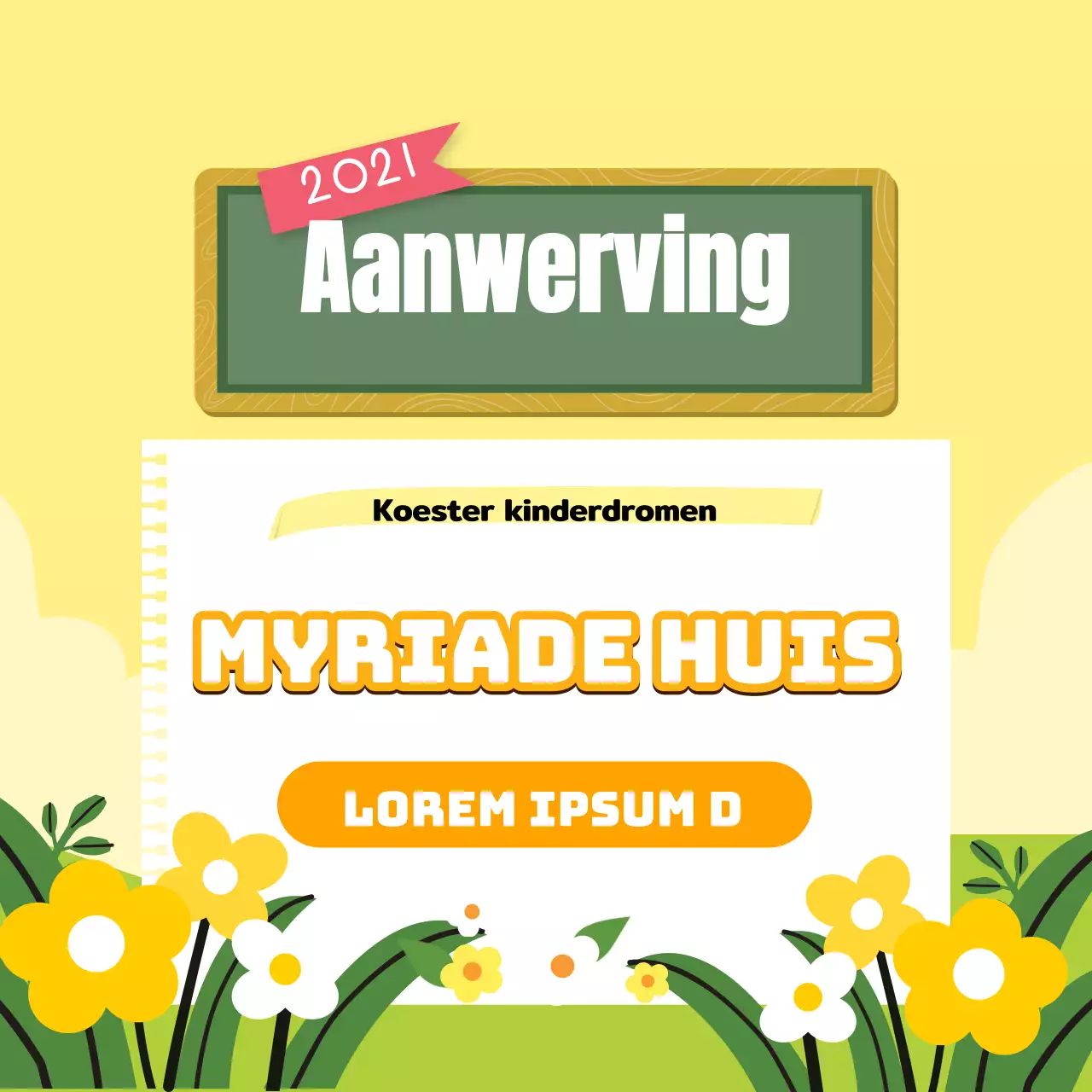 Gele illustratie schattige kleuterschool werving kleuterschool promotie