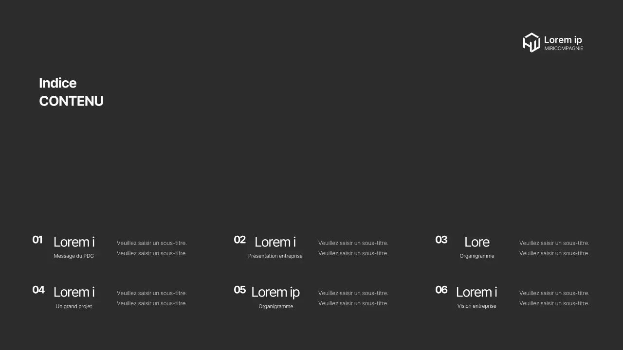 Un profil d'entreprise moderne en noir et gris