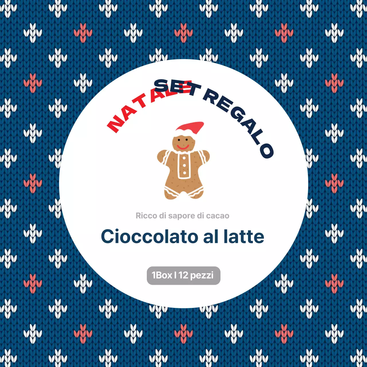 Etichetta per la confezione di cioccolato di Natale con motivo a maglia blu avorio