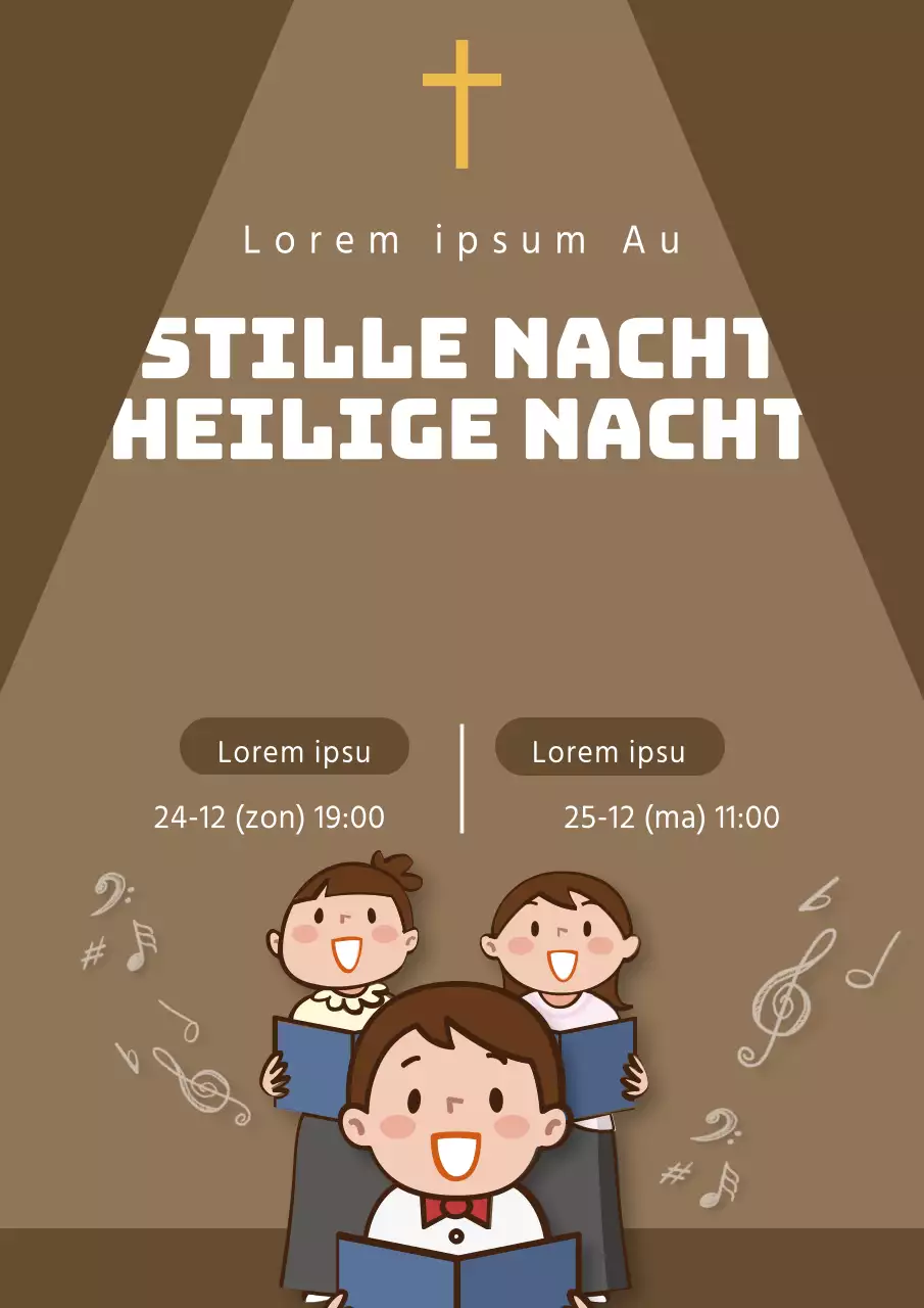 Kerstmis dankzeggingsdienst gids met bruine zingende mensen illustratie