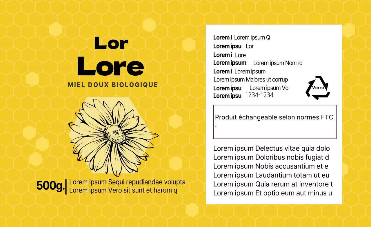 Jaune illustration motif alimentation apiculture miel détail étiquette