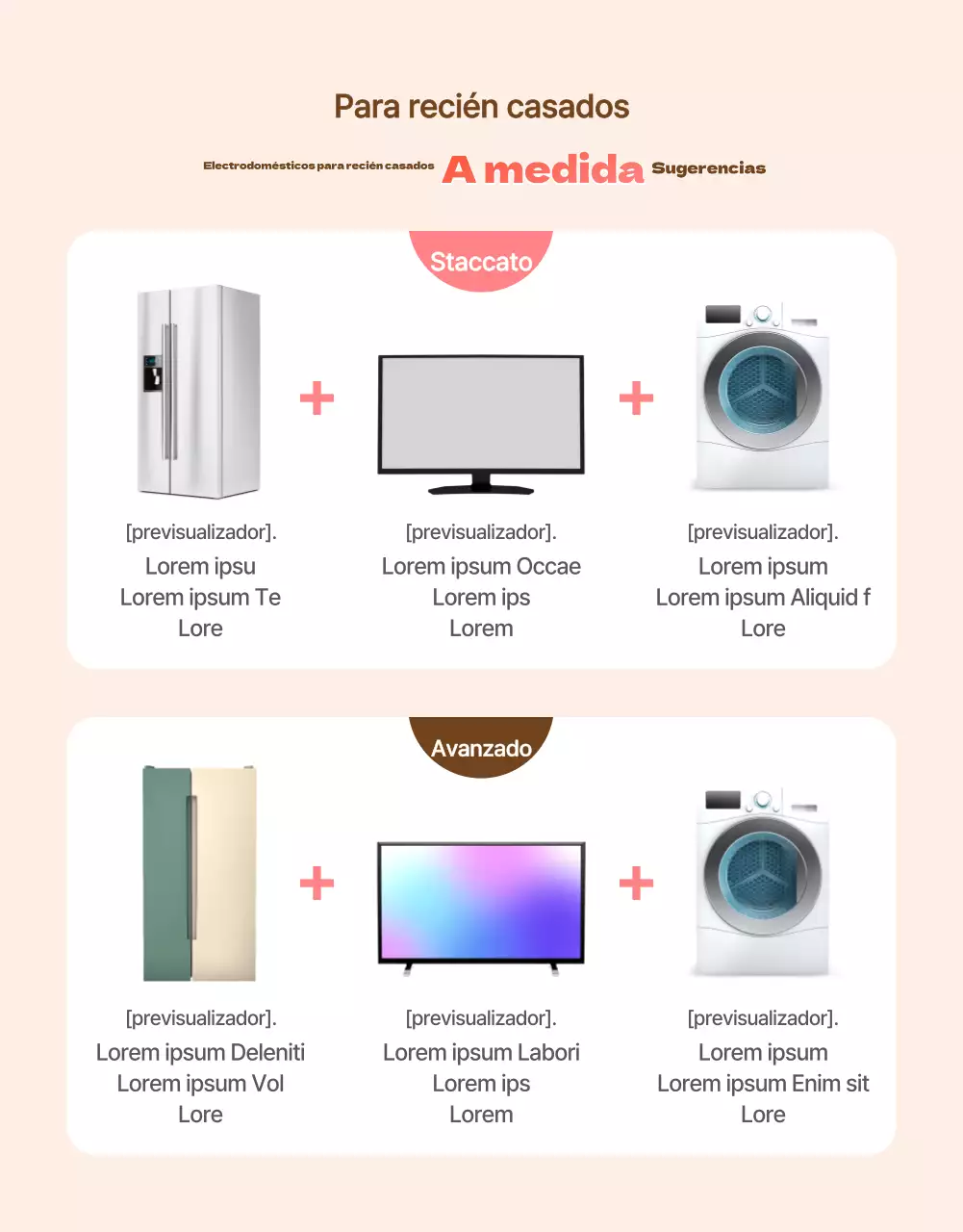 Paquete de boda con electrodomésticos rosa y beige claro