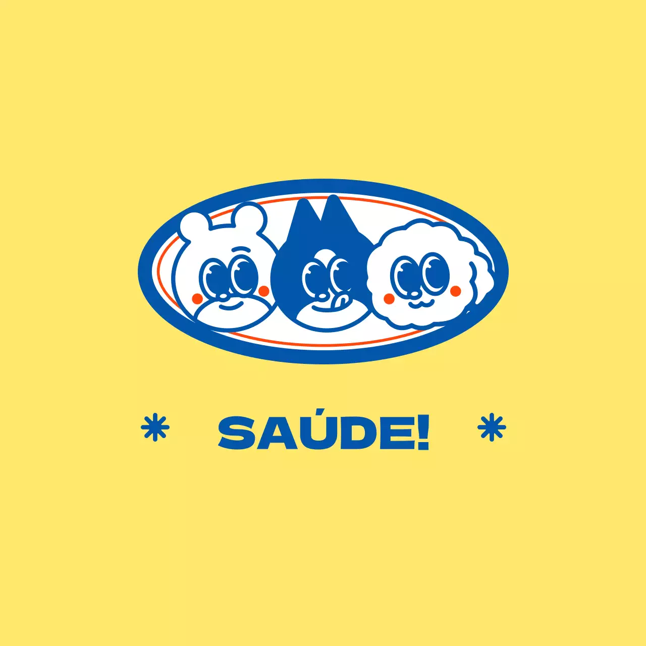 Mercadoria personalizada com um design simples que apresenta personagens de animais engraçados em amarelo e azul.