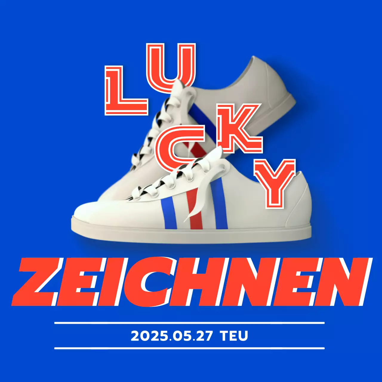 Lucky zeichnet Anweisungen in Rot auf blauem Hintergrund