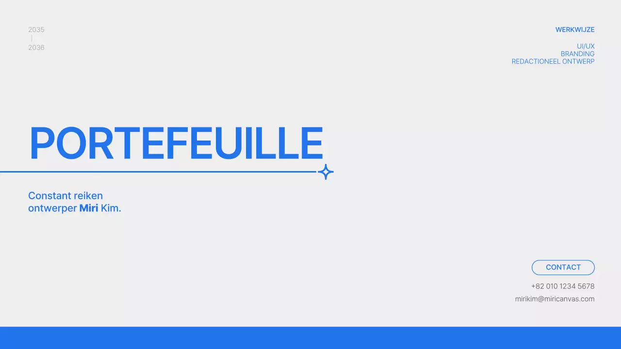 Designportfolio met een eenvoudig concept in blauw en wit