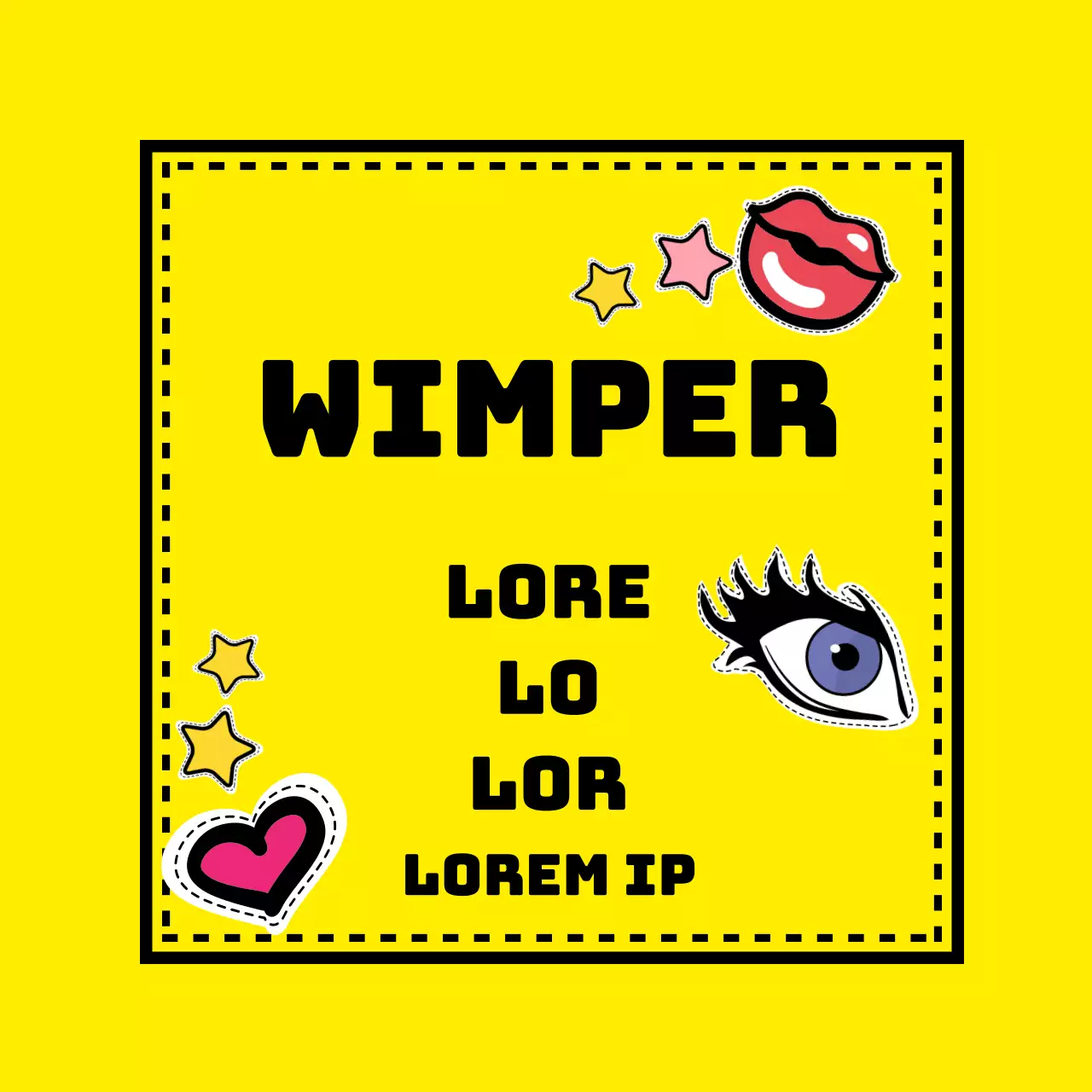 Geel-roze retro illustratie ter promotie van wimper schoonheid