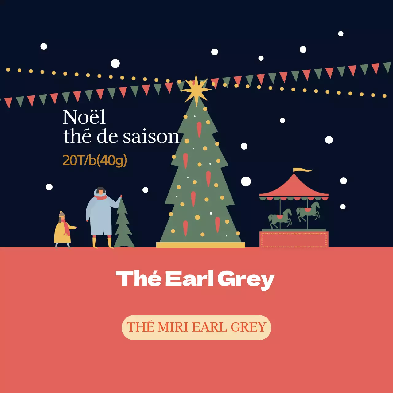 Vert Rouge Illustration Saison de Noël Earl Grey Tea Label