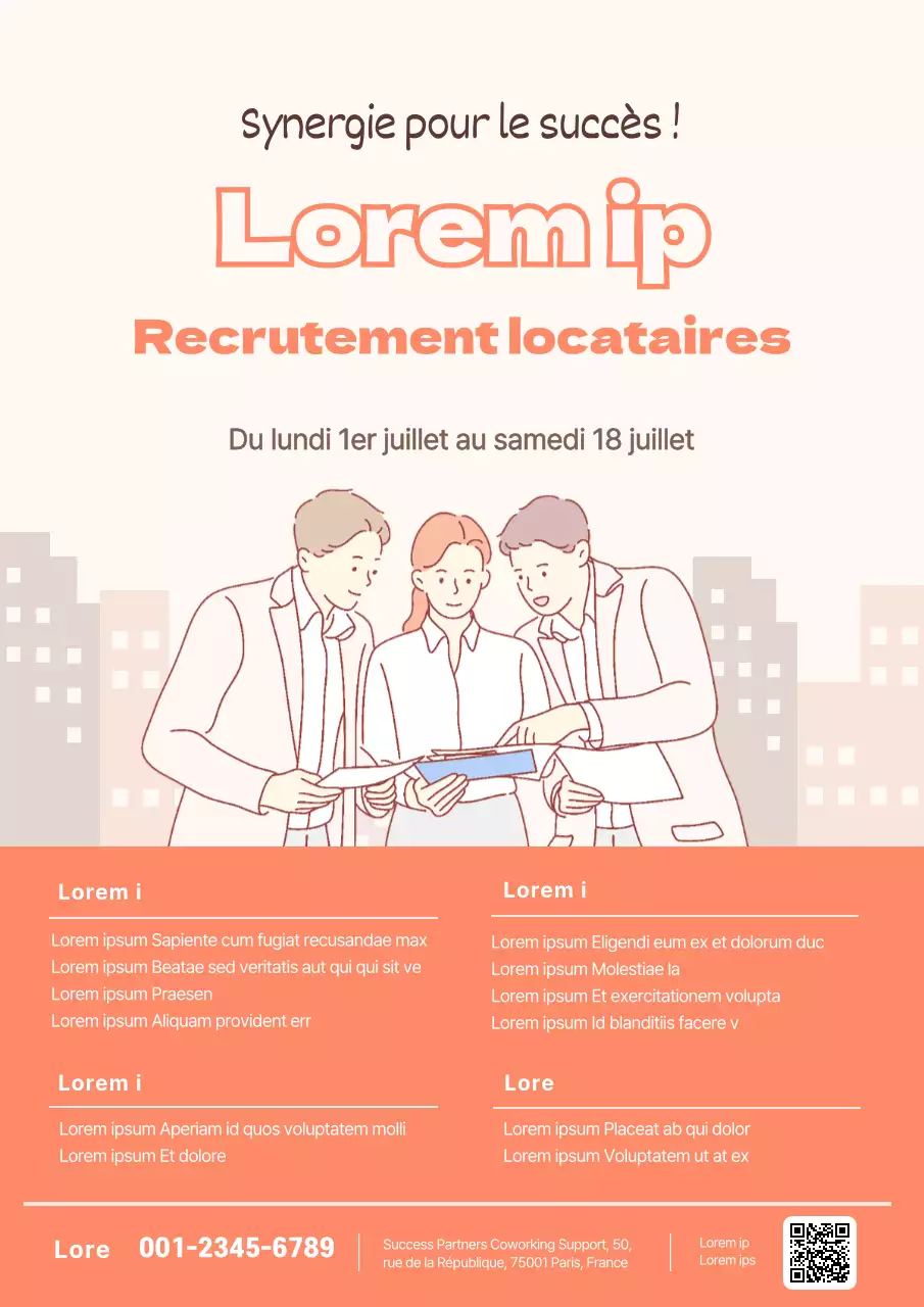 Webposter de recrutement d'un espace de coworking aux couleurs corail