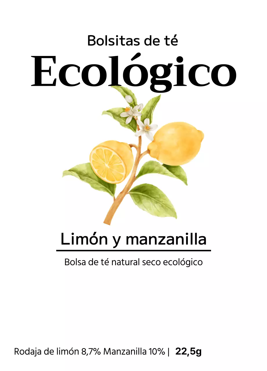 Bolsitas de té de frutas ecológicas con ilustraciones de frutas en acuarela