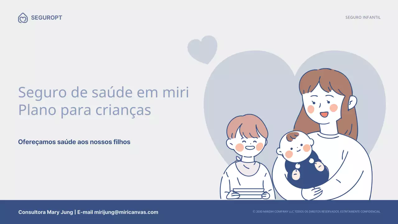Proposta de seguro para crianças com ilustrações em azul-marinho