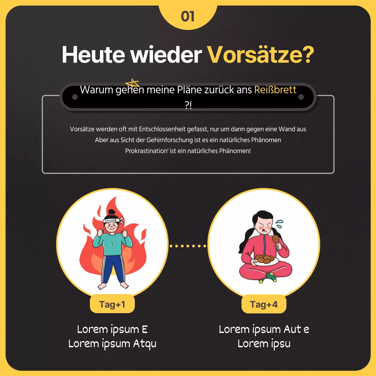 Neurowissenschaftliche Aspekte in einem schwarz-gelben Illustrationskonzept Vorsätze und Raucherentwöhnung