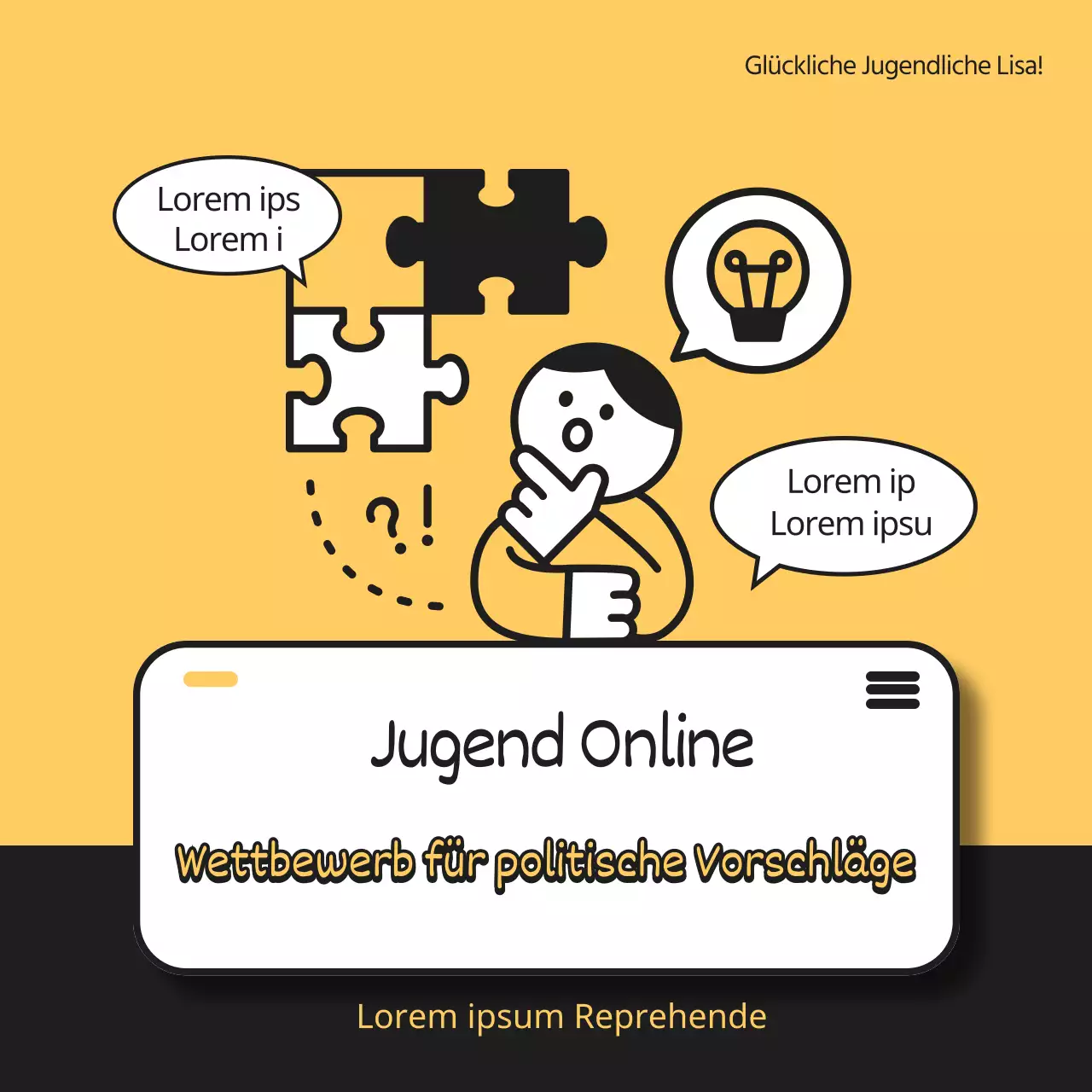 Gelb schwarz niedliche Illustration Jugend online Politik Vorschlag Wettbewerb