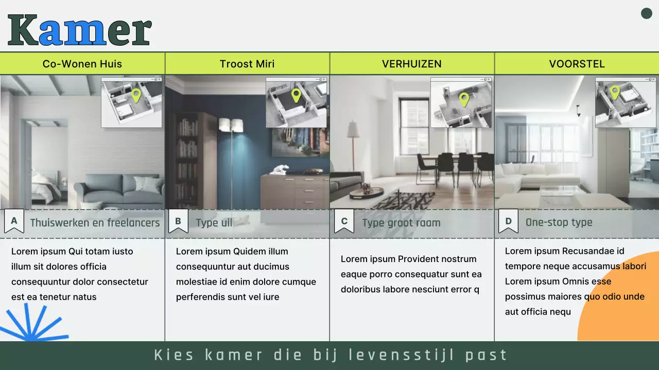 Voorstel voor een huis voor samenwonen met afgezwakte groene foto's en lijnen