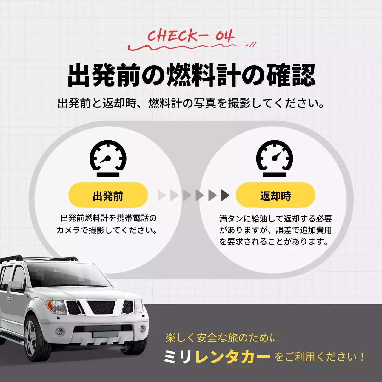 黄色 シンプル レンタカー マニュアル Instagram カルーセル