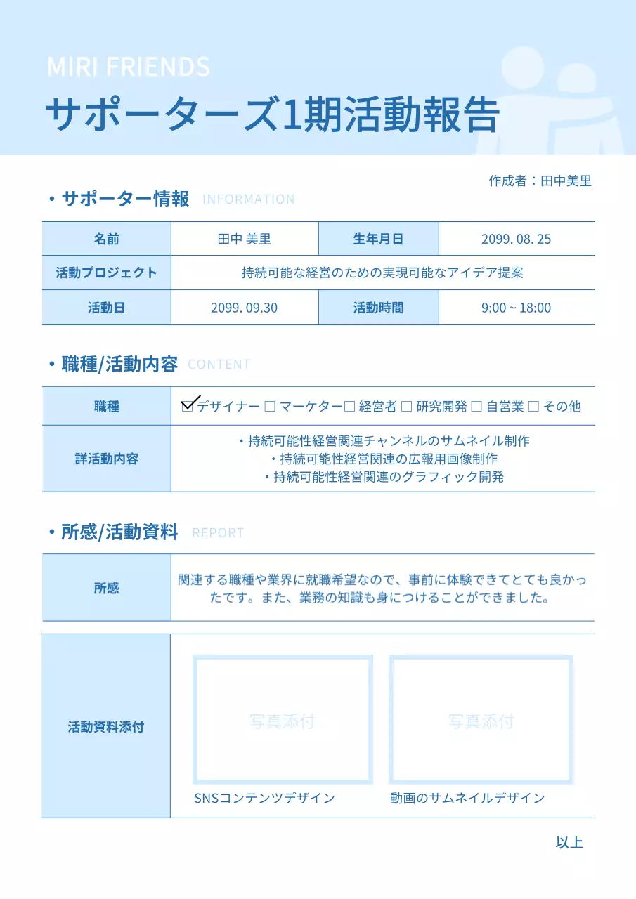 水色のサポーターズレポート