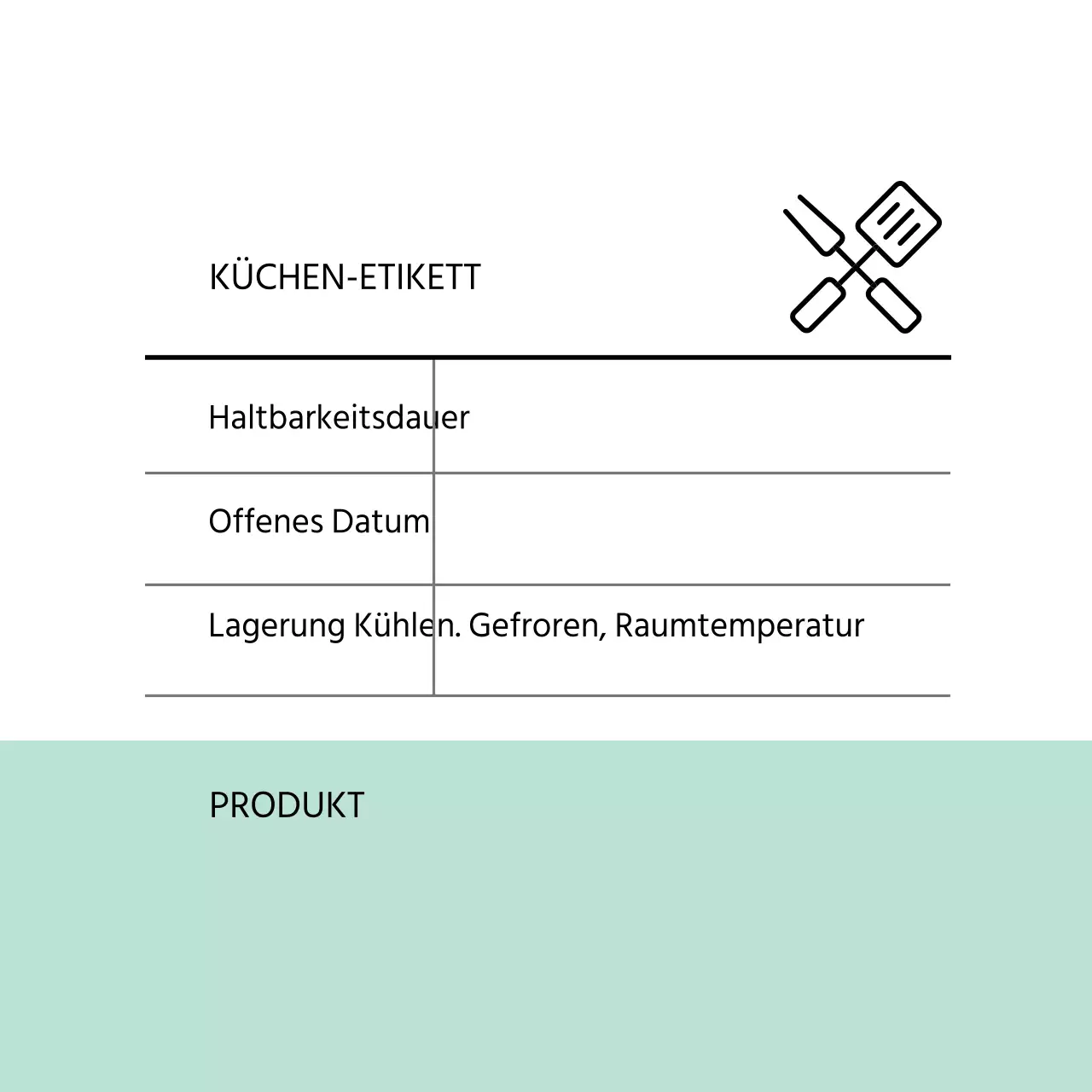 Weißes mintfarbenes zweifarbiges Küchenetikett