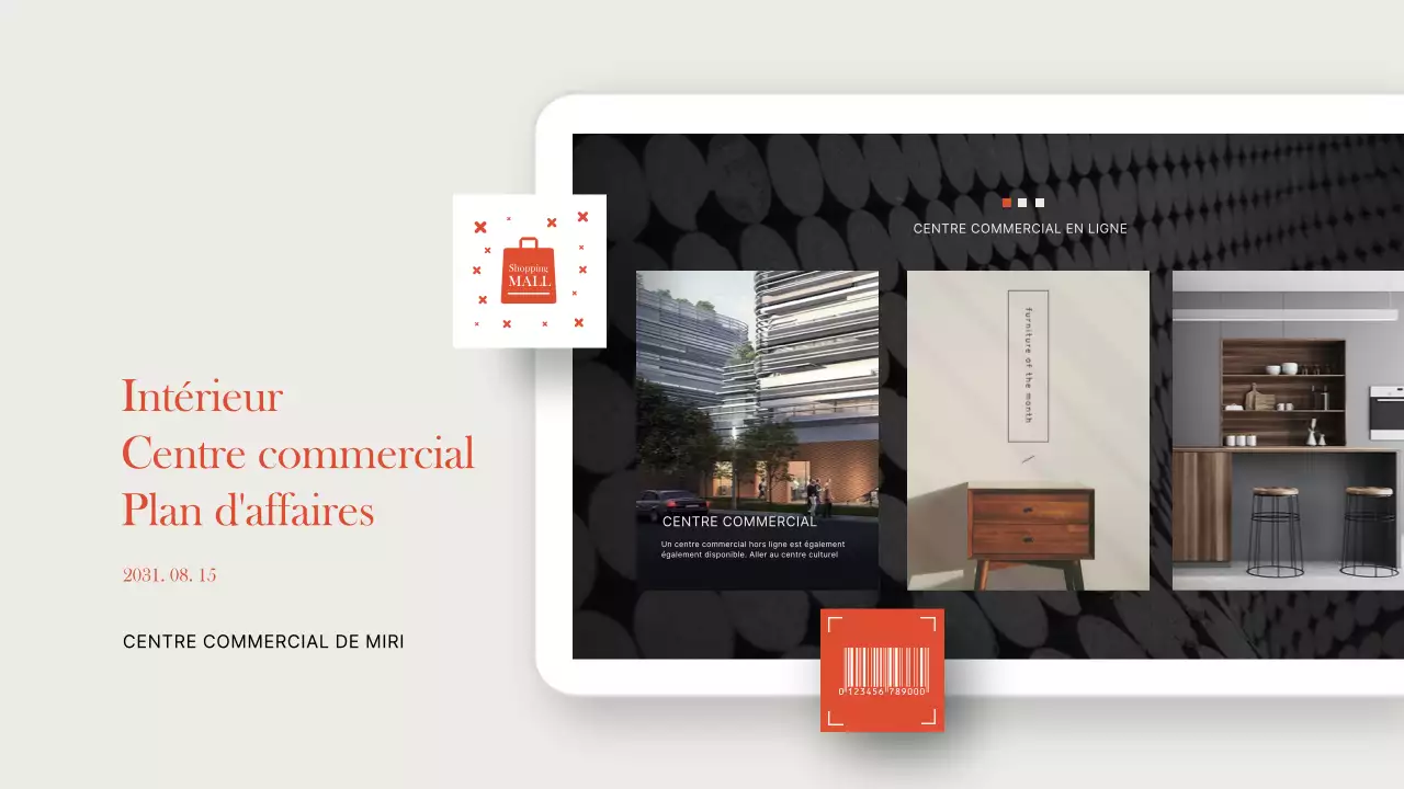 Intérieur simple et chaleureux dans les tons orange et marron Plan d'affaires d'un centre commercial