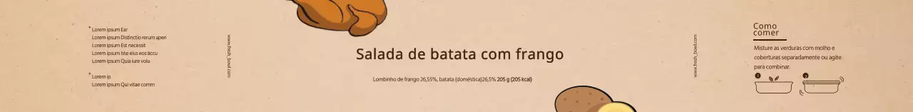 Rótulo da salada de batata com frango bege ilustrado