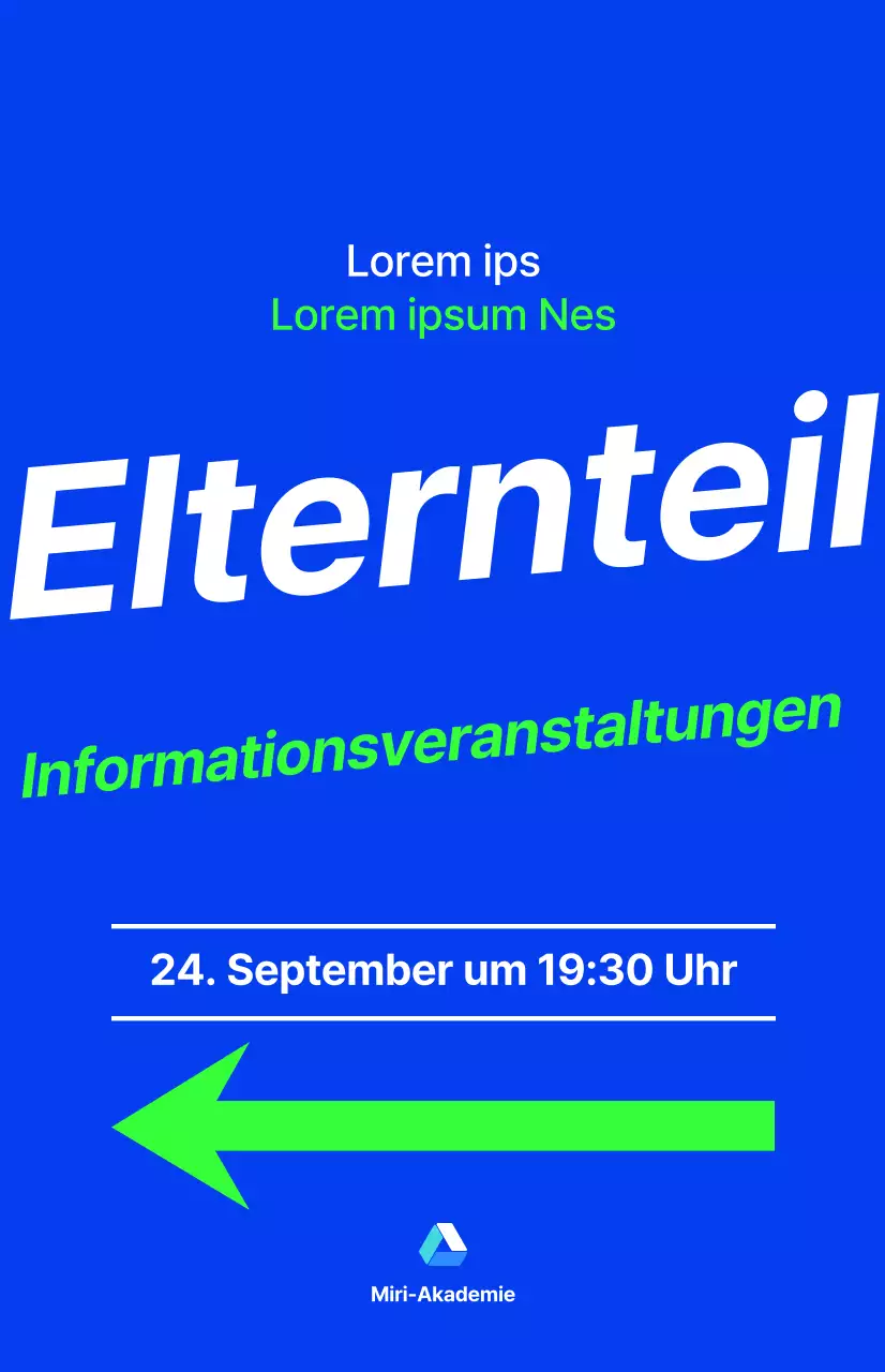 Eine Informationsveranstaltung für Eltern von Oberstufenschülern, mit blauem Text und fluoreszierenden Akzentfarben.