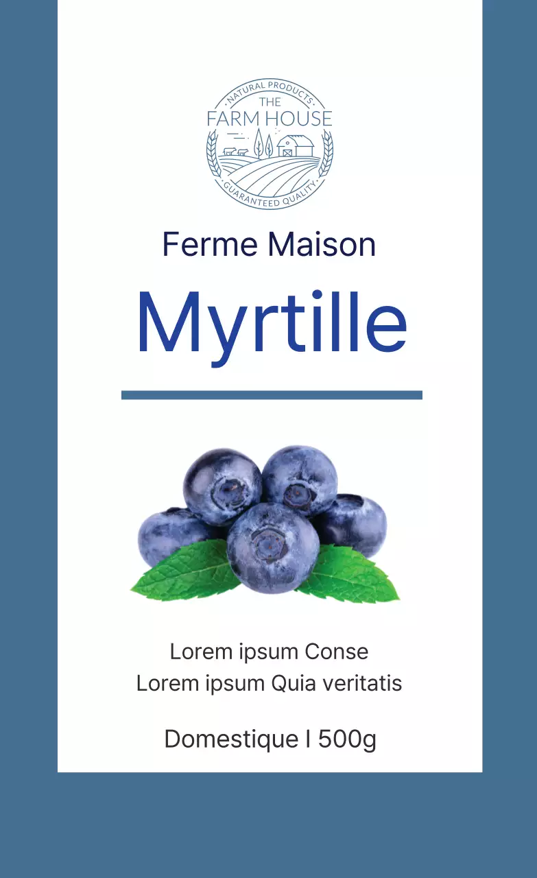 Étiquette de produits à base de myrtilles