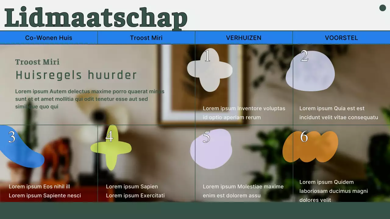 Voorstel voor een huis voor samenwonen met afgezwakte groene foto's en lijnen