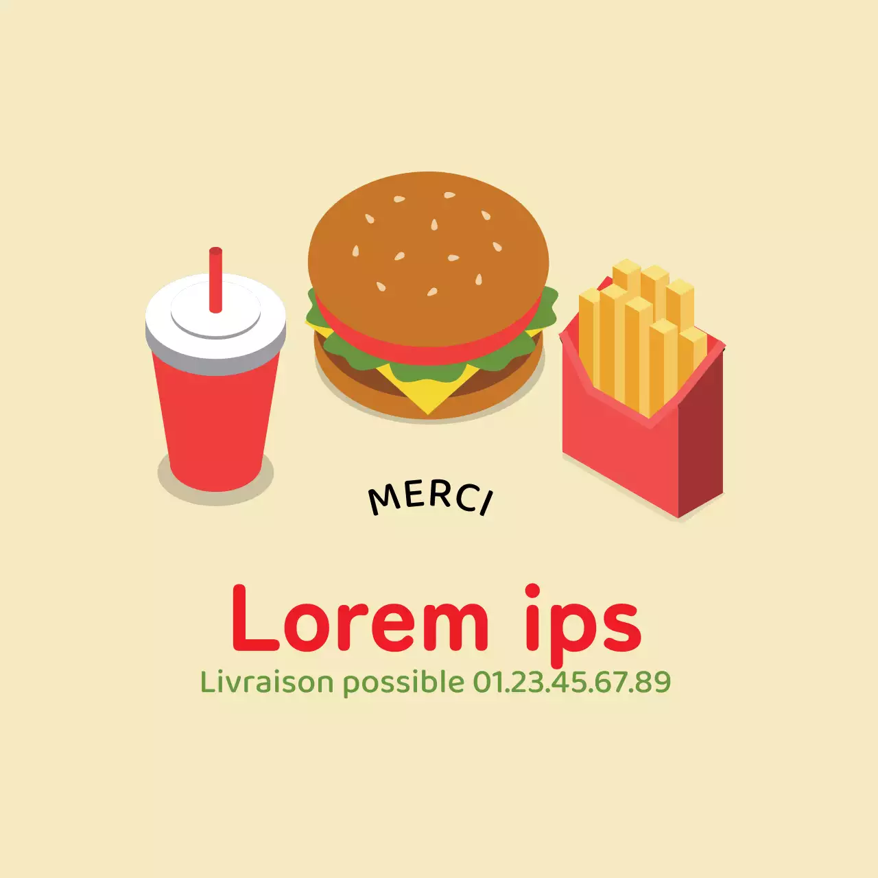 Illustration jaune, restaurant mignon, livraison de hamburgers, étiquette promotionnelle