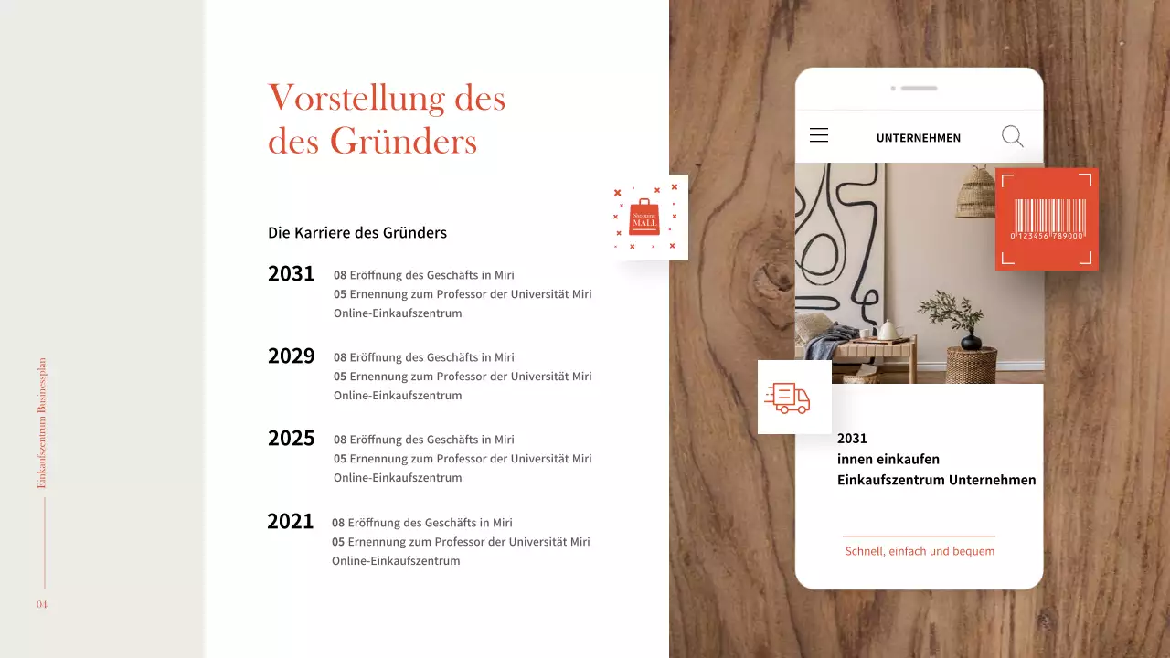 Einfaches und warmes Interieur in Orange und Braun Geschäftsplan für ein Einkaufszentrum
