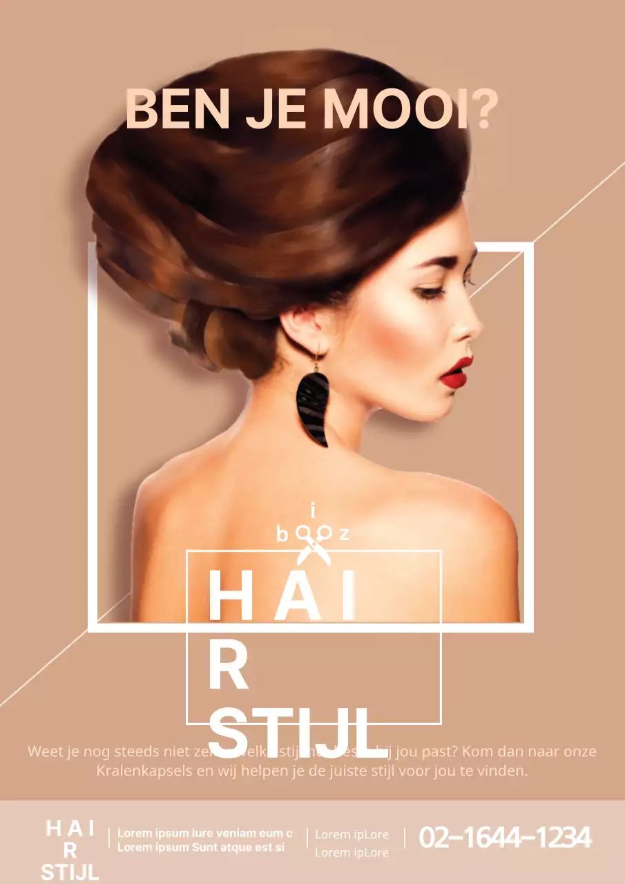 Een kapsalon promoten met een zijaanzichtfoto van een beige vrouw