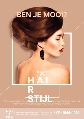 Een kapsalon promoten met een zijaanzichtfoto van een beige vrouw