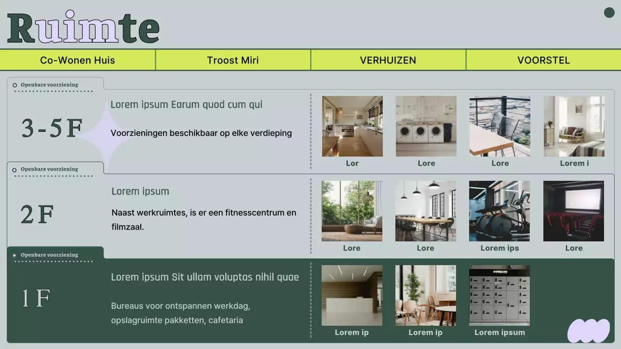 Voorstel voor een huis voor samenwonen met afgezwakte groene foto's en lijnen