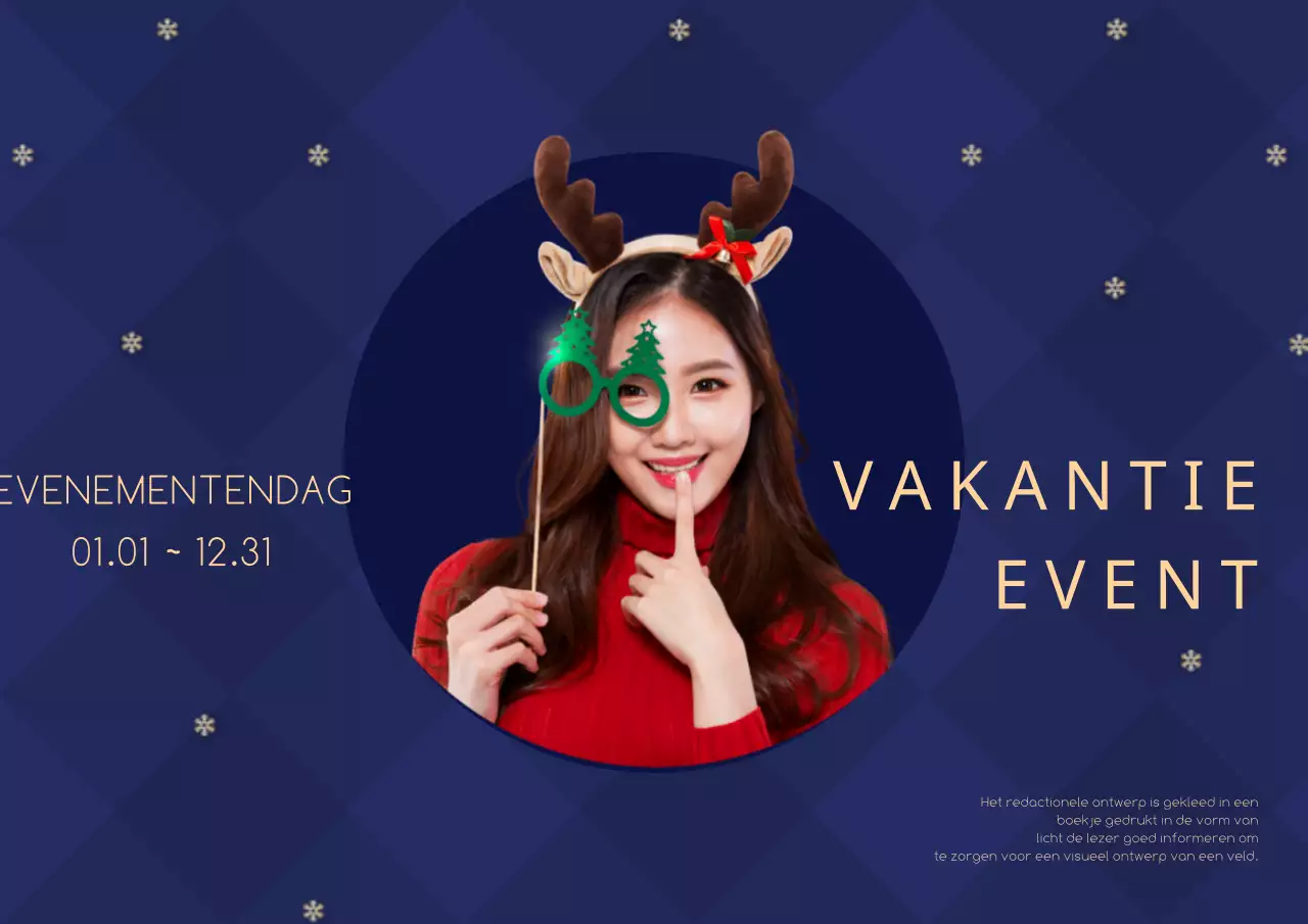 Een stijlvolle poster voor kerstevenementen in rood en marineblauw