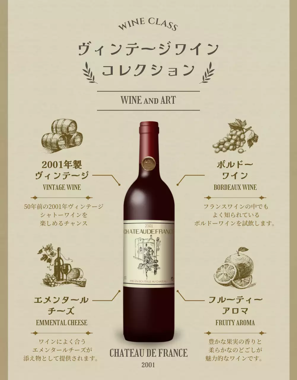 ベージュ 上品 ワイン クラス 詳細ページ