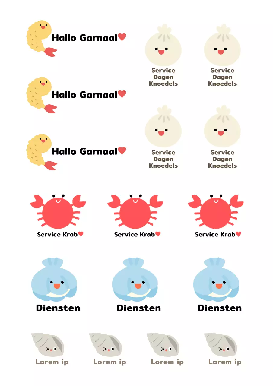 Schattige servicestickers Stickers uit de vrije hand voor delicatessenwinkels