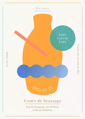 Instructions pour un cours simple de fabrication de saké traditionnel jaune et bleu