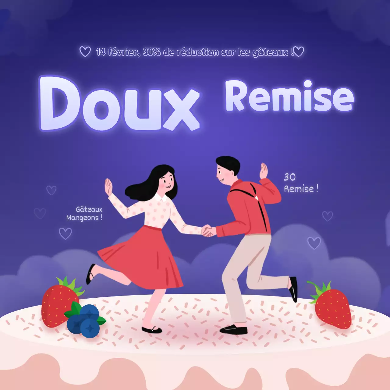 Gâteaux de la Saint-Valentin à prix réduit sur fond bleu