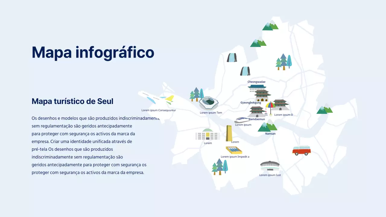 Mapa ilustrado de Seul em azul e azul claro MAPA infográfico