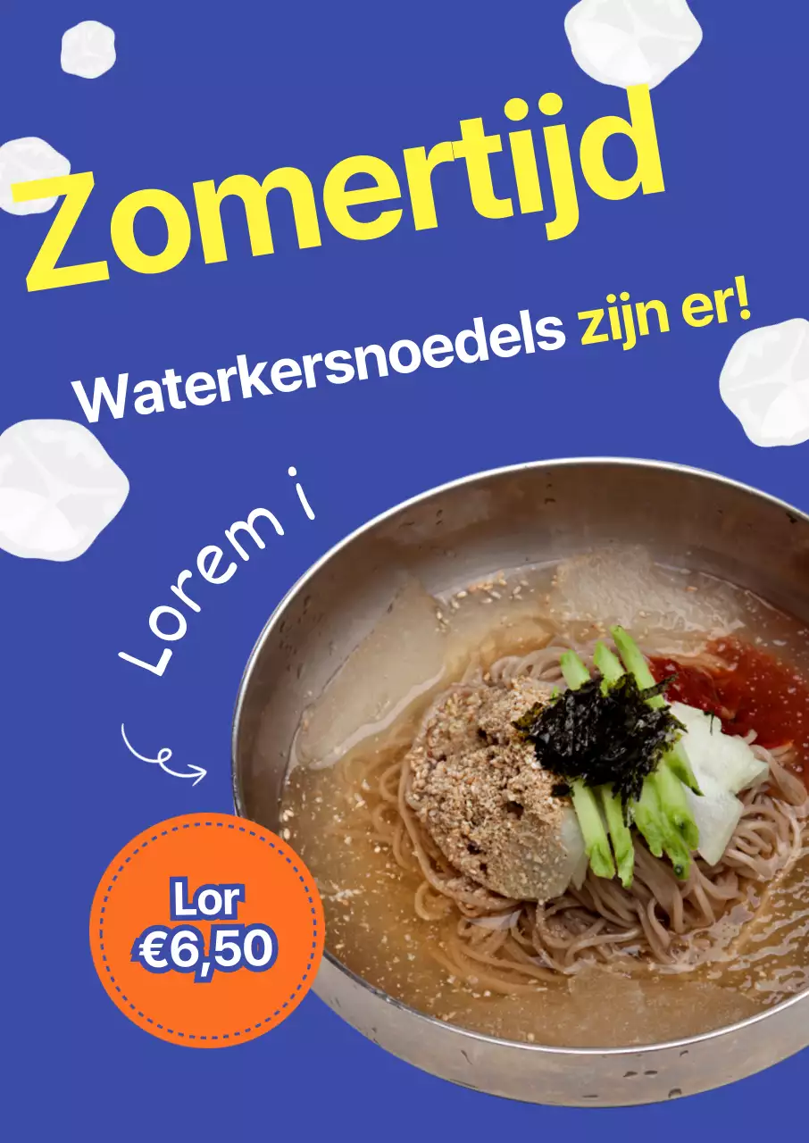 Boekweit soba lanceringsevenement met blauwe achtergrond