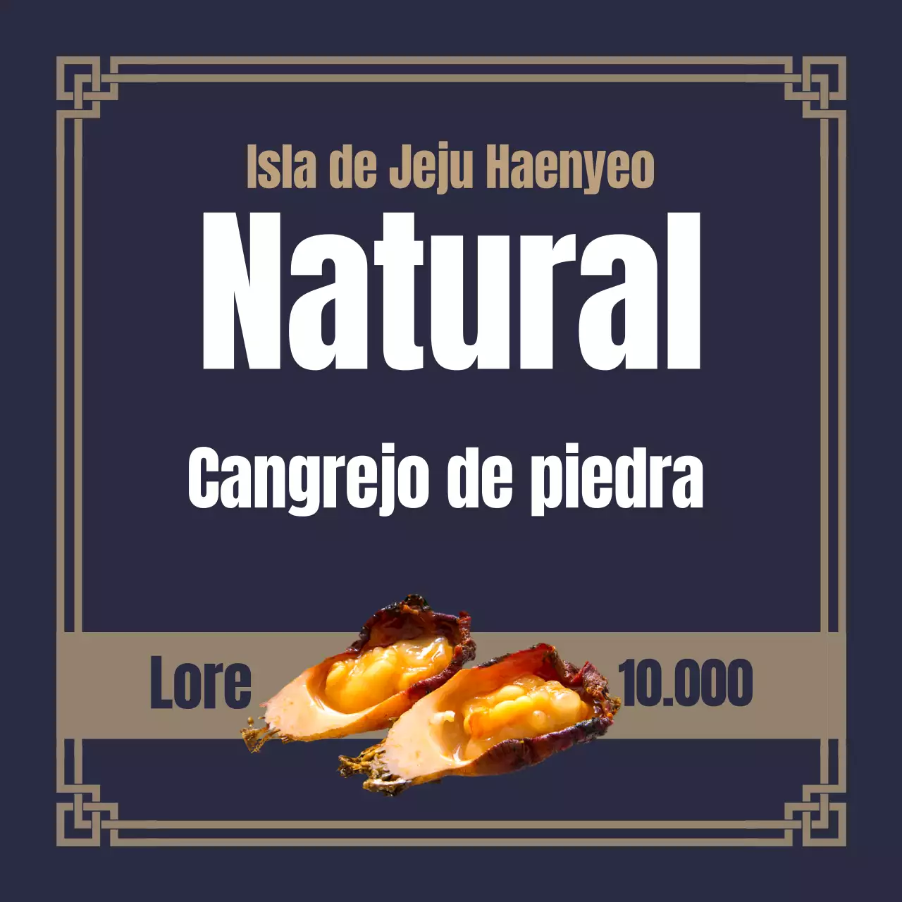 10.000 por kilo de cangrejo de piedra salvaje con borde coreano sobre fondo azul marino