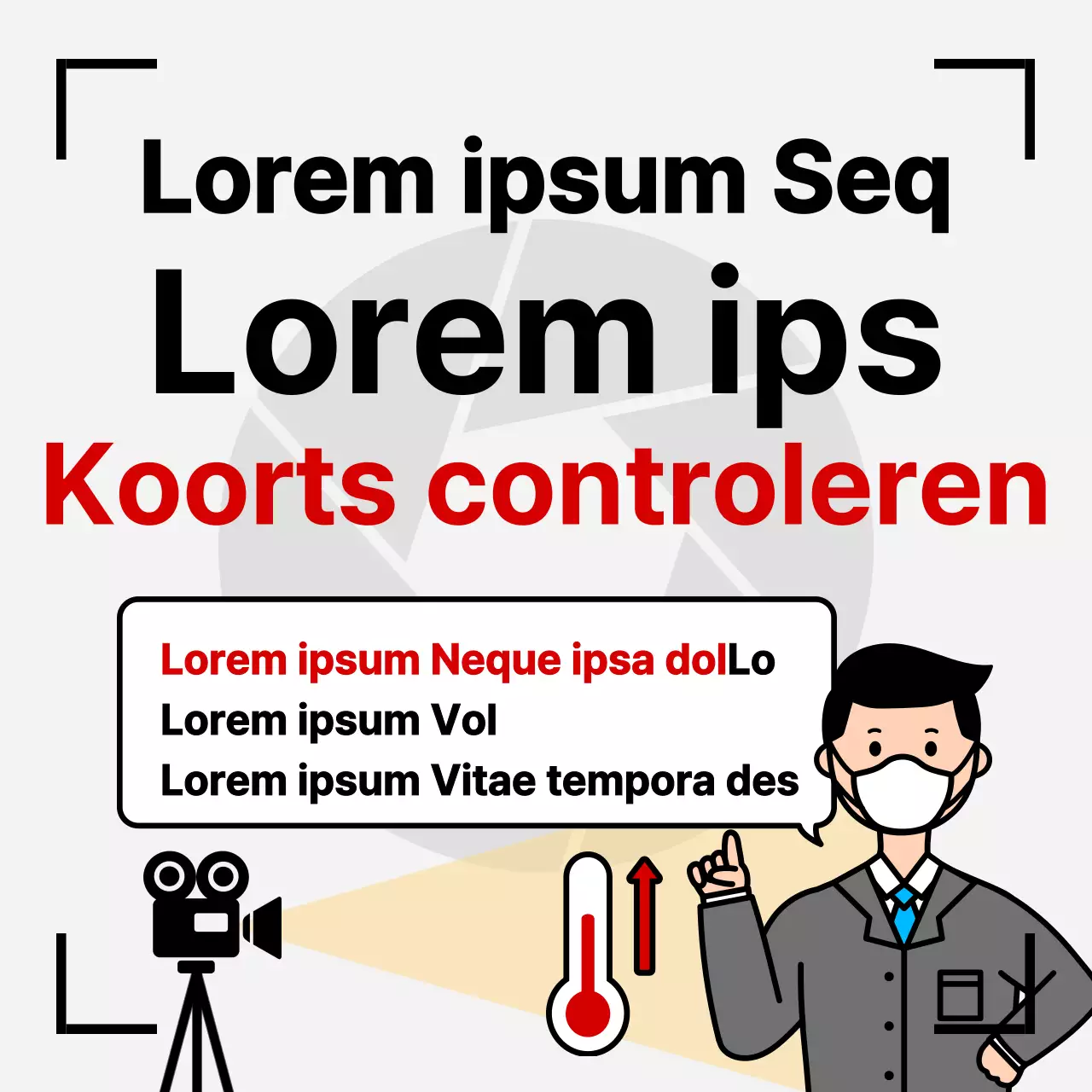 Zwarte vetgedrukte COVID-19 thermische camera koortscontrolegids