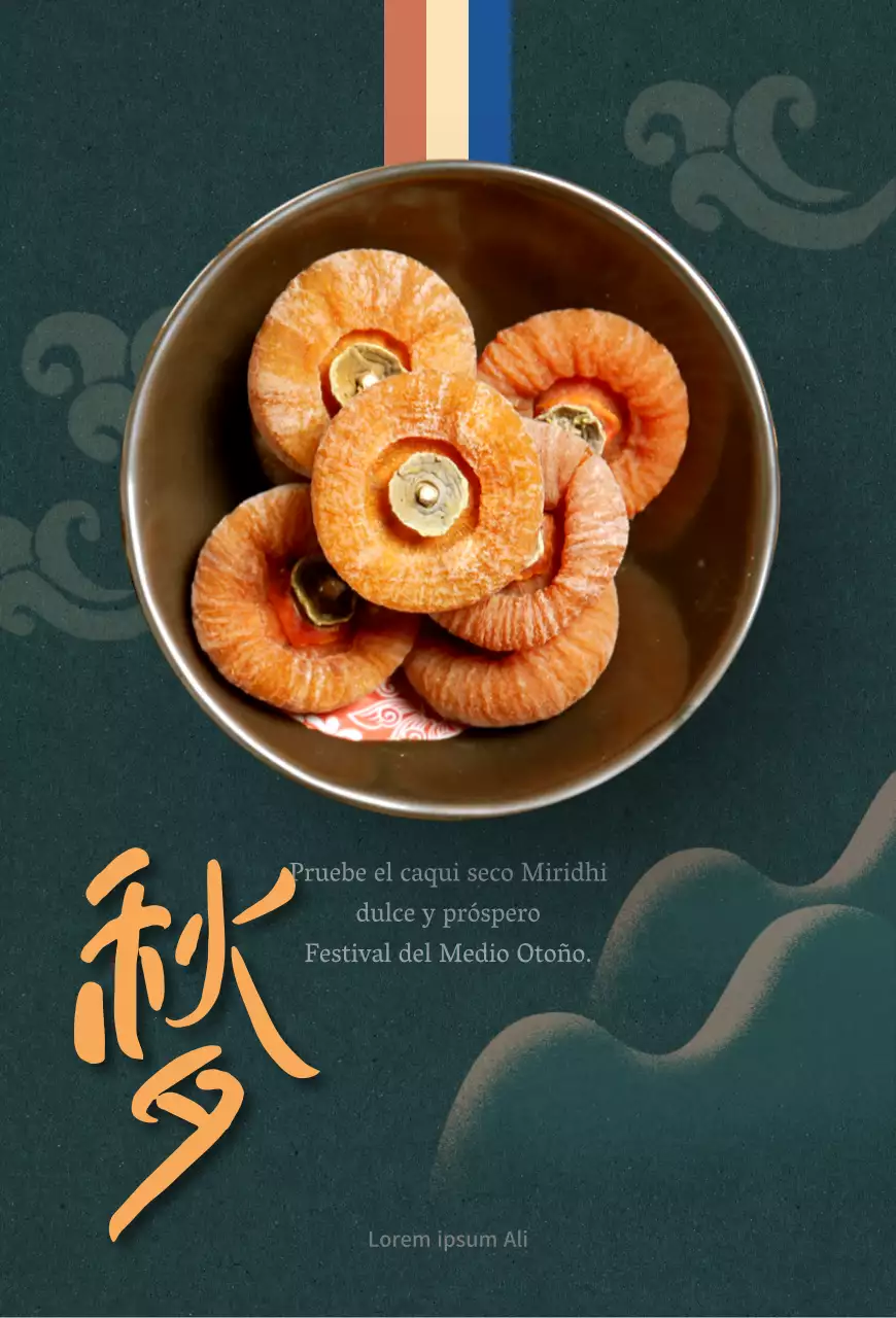 Guía de Chuseok con fotos de caquis sobre fondo verde