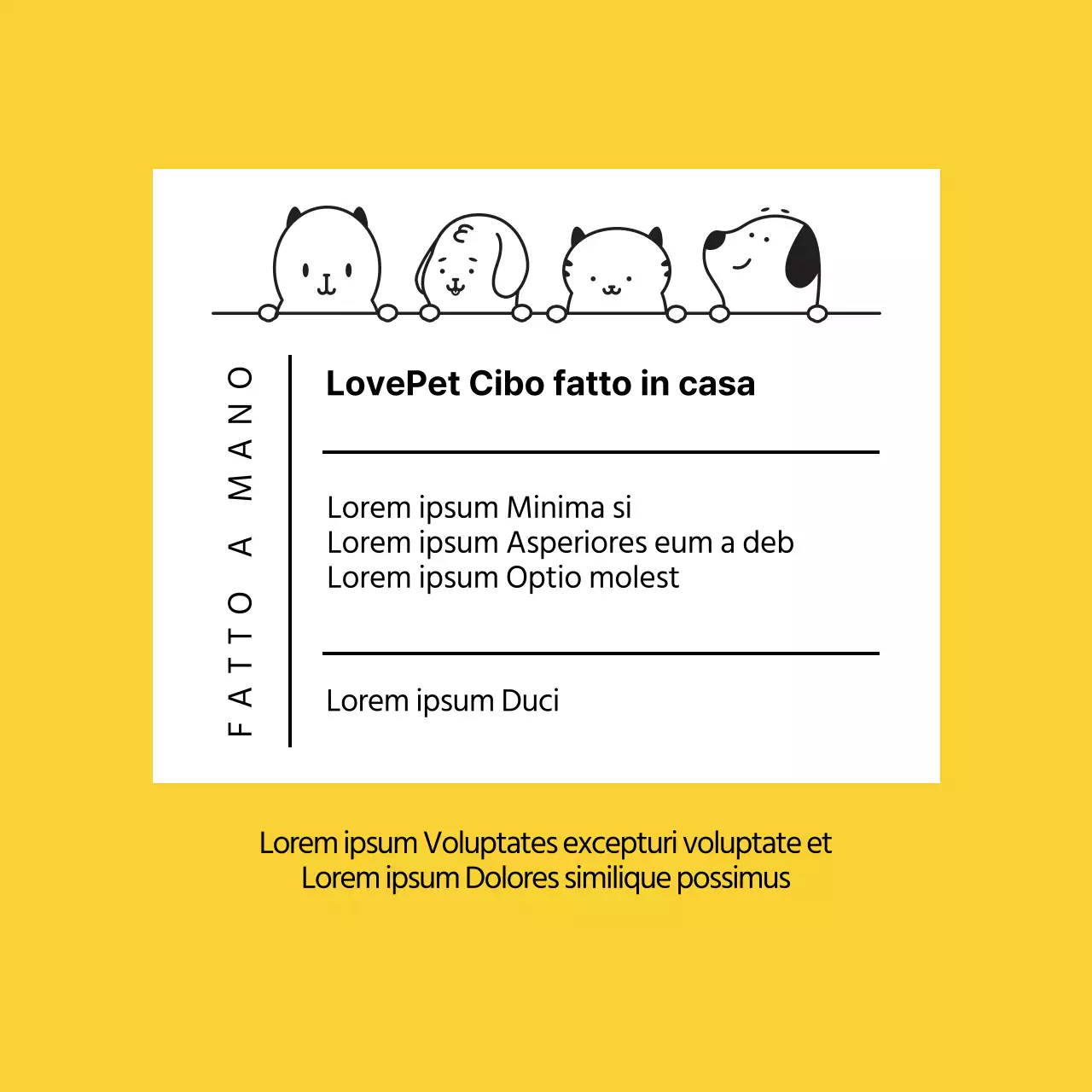 Etichette di testo gialle per alimenti per animali domestici