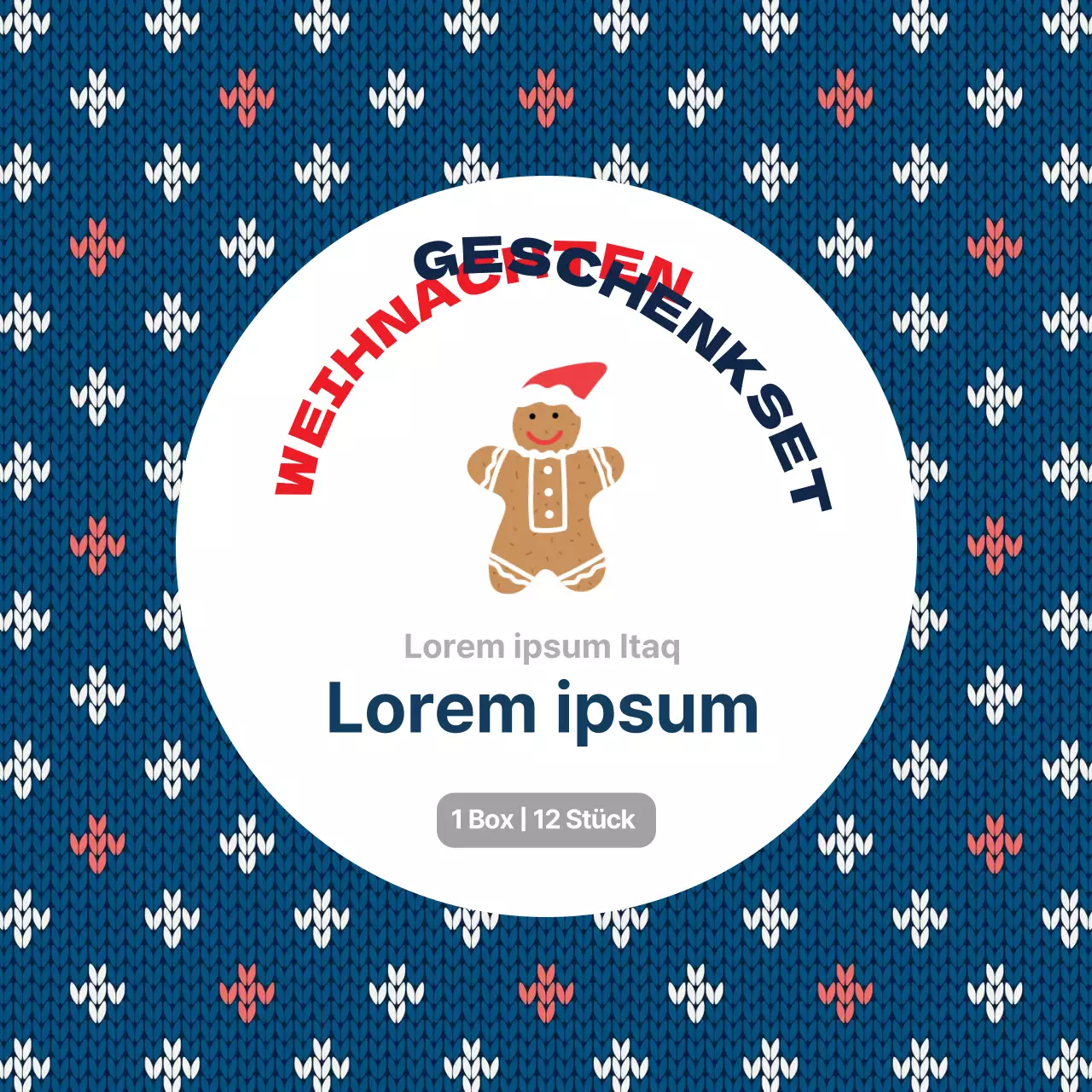 Blaues elfenbeinfarbenes Strickmuster Weihnachtsschokoladen-Verpackungsetikett