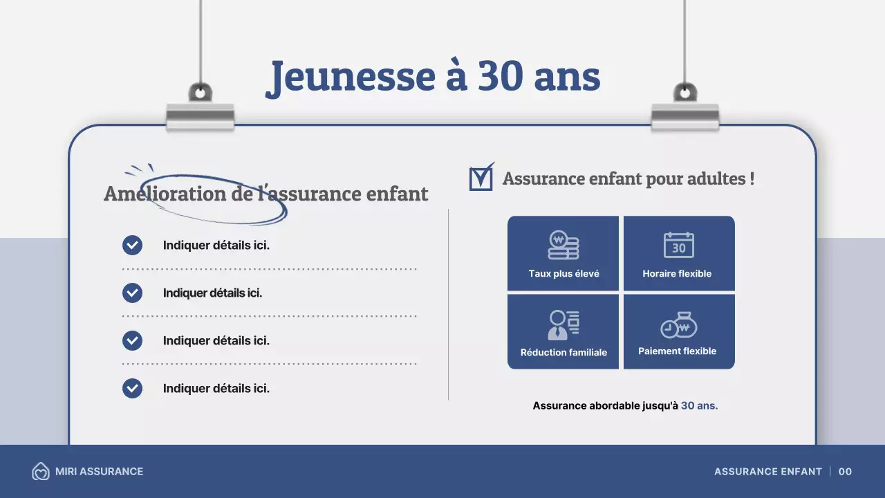 Proposition d'assurance pour enfants avec illustrations bleu marine