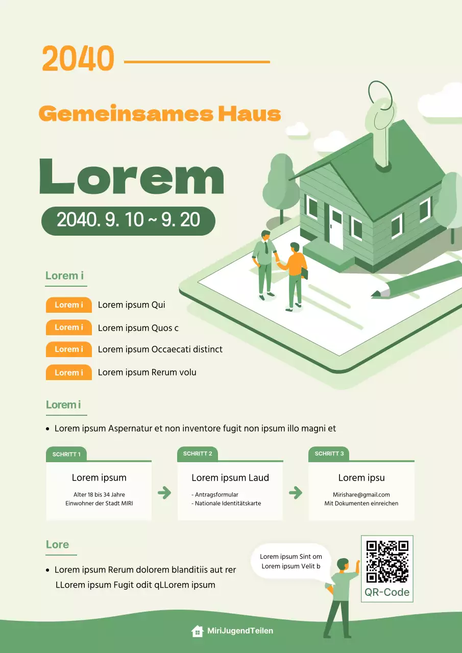 business coworking space illustration orange grün vorschlag share house mieter einstellung web-poster