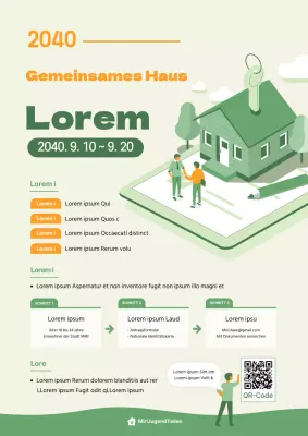 business coworking space illustration orange grün vorschlag share house mieter einstellung web-poster