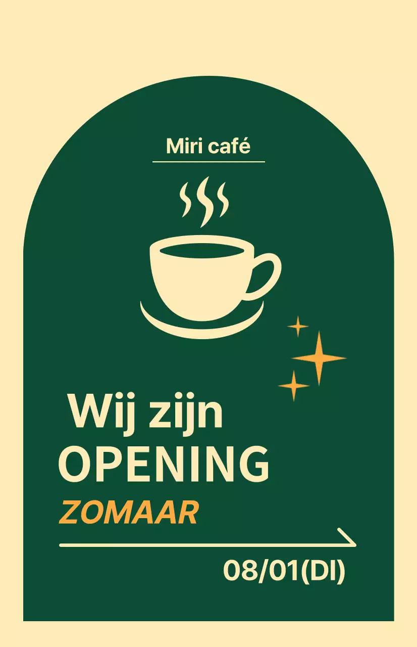  Vlag voor komende vensters met een koffiepictogram op een lichtgele en groene achtergrond