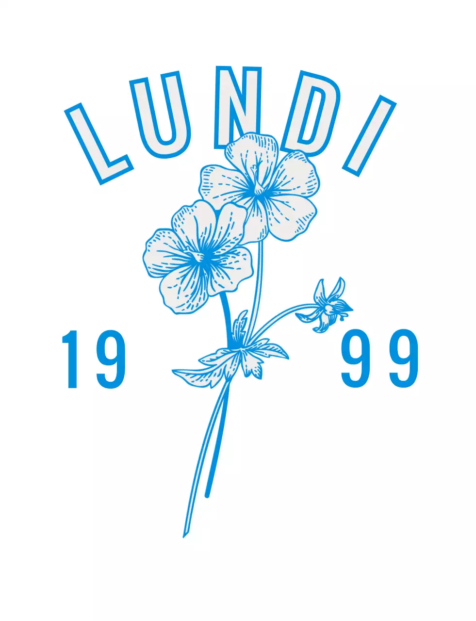 Illustrations florales vintage et lettrage du jour de la semaine en bleu